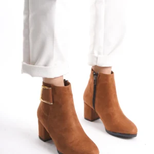 Kadın Atina Cilt Toka Detaylı Topuklu kısa Bot MR5032