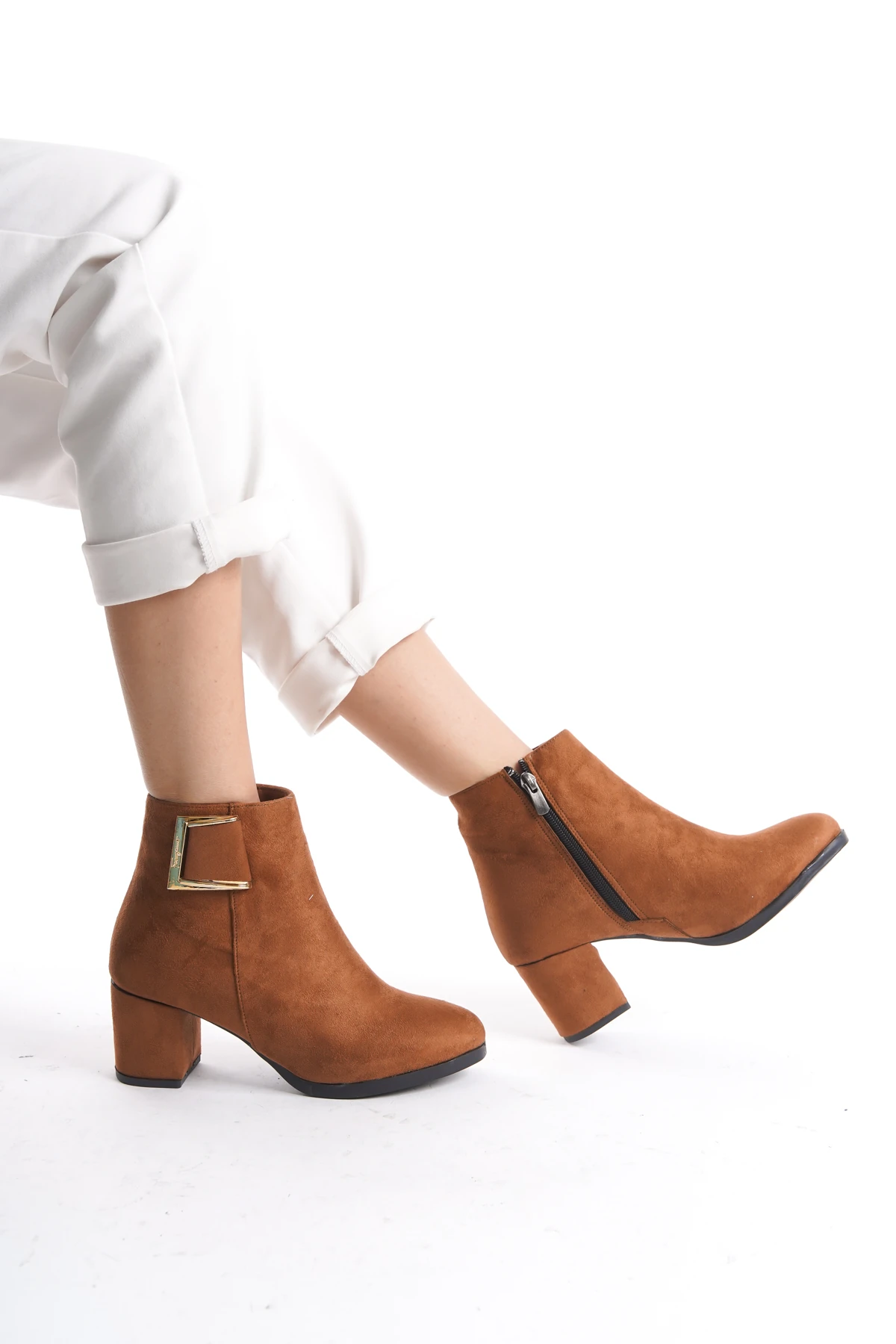 Kadın Atina Cilt Toka Detaylı Topuklu kısa Bot MR5032 - Görsel 4