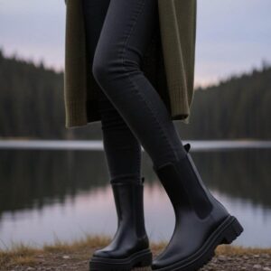 Kadın Praga Siyah Cilt Yandan Lastikli Kalın Taban Günlük Bot & Bootie MR5217