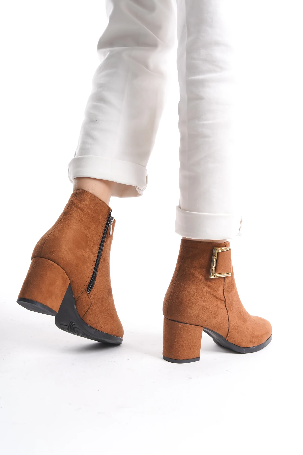 Kadın Atina Cilt Toka Detaylı Topuklu kısa Bot MR5032 - Görsel 5