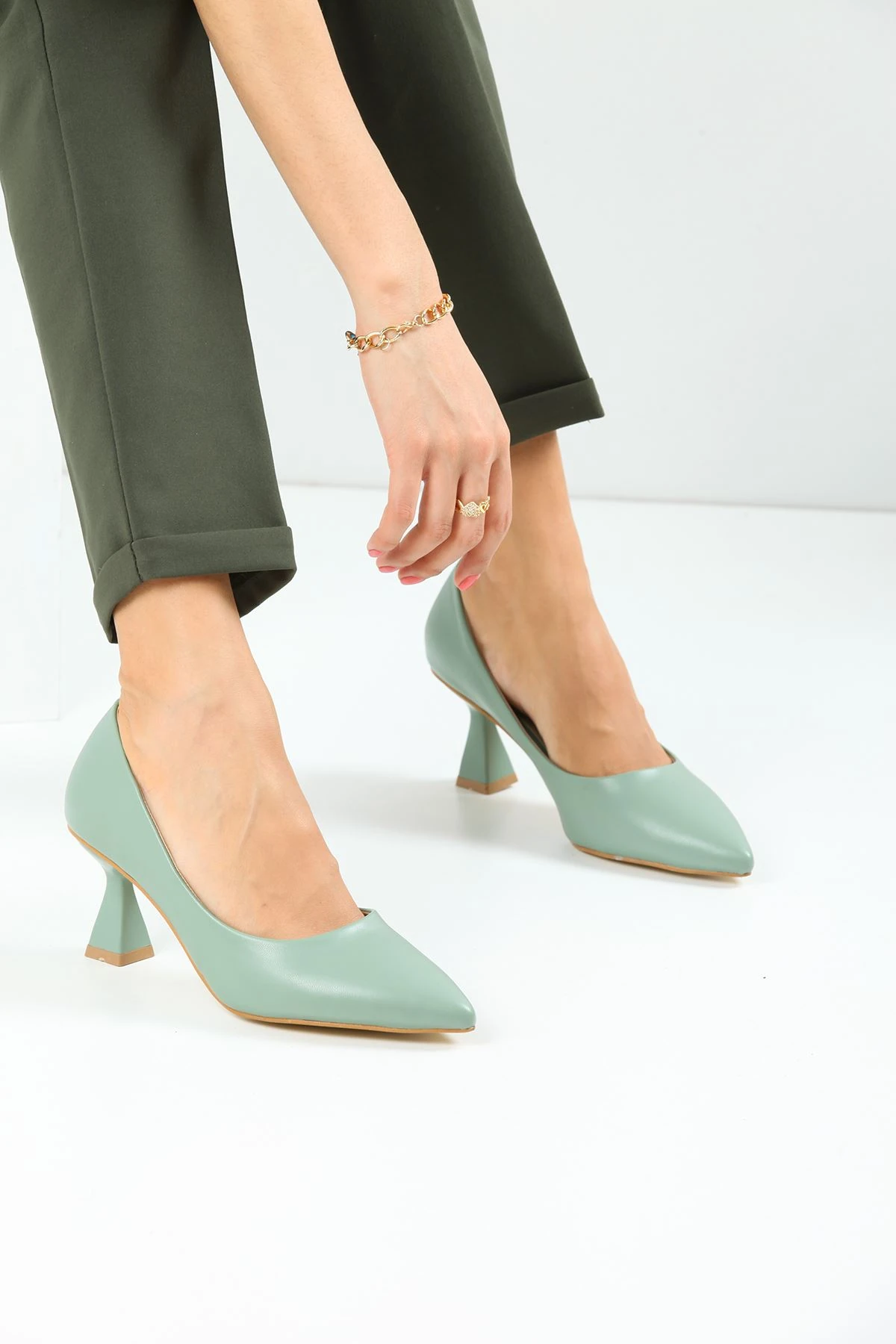 Kadın Bena Topuklu Ayakkabı Şampanya Stıletto MR5037 - Görsel 2