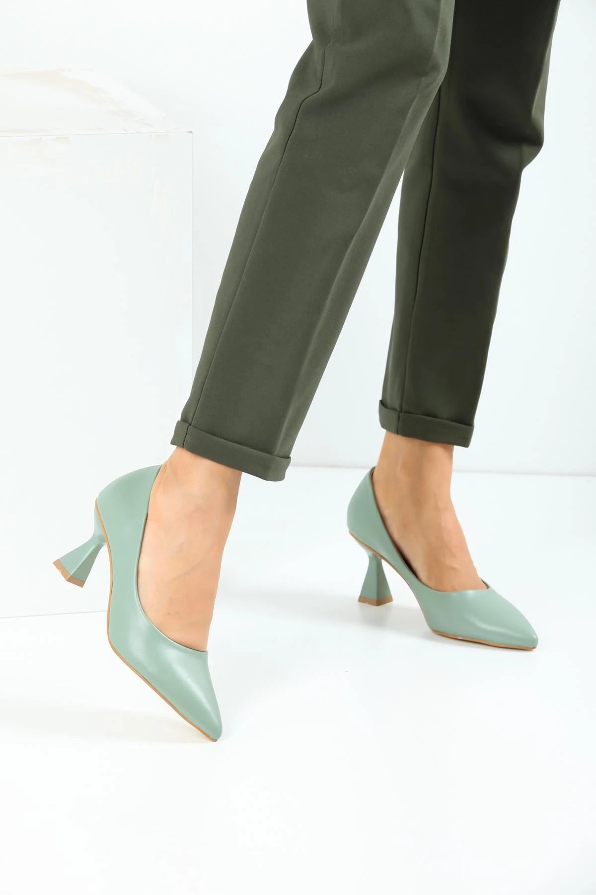 Kadın Bena Topuklu Ayakkabı Şampanya Stıletto MR5037 - Görsel 3