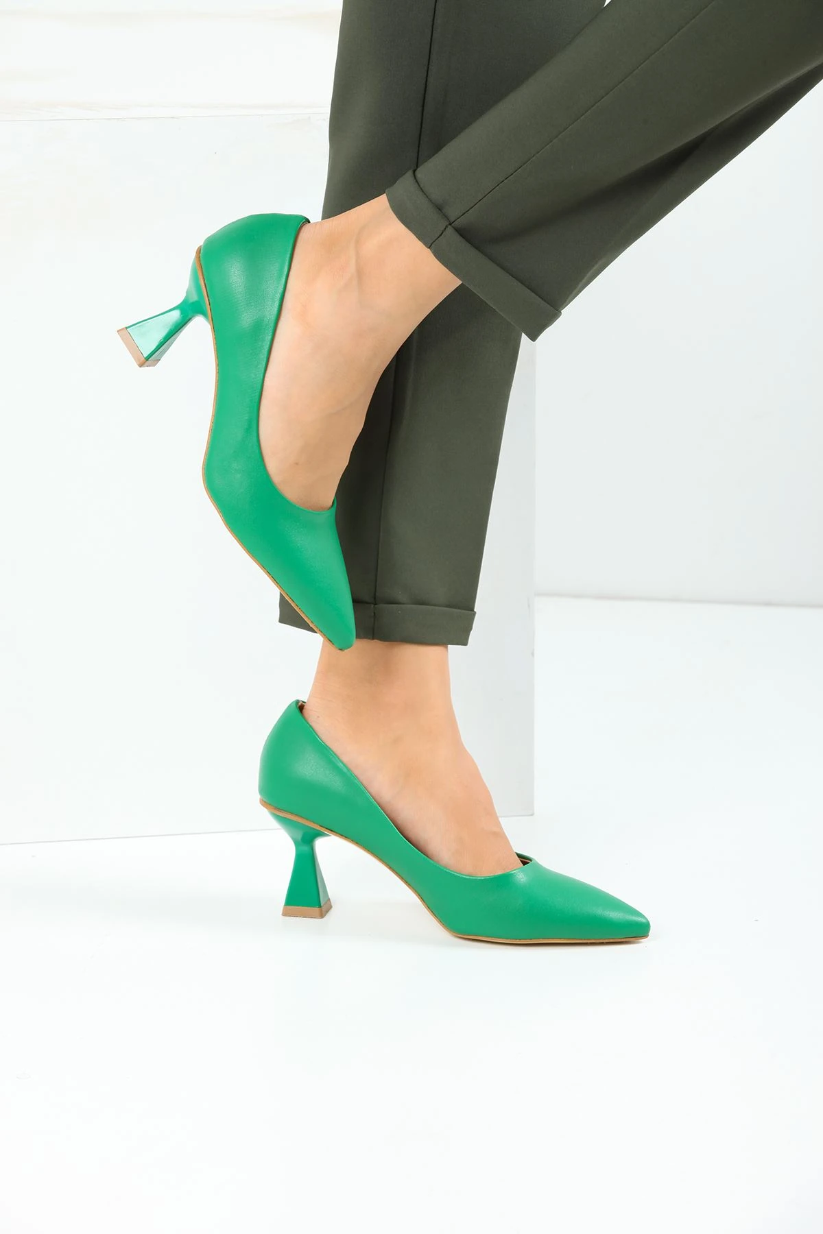 Kadın Bena Topuklu Ayakkabı Şampanya Stıletto MR5038 - Görsel 2