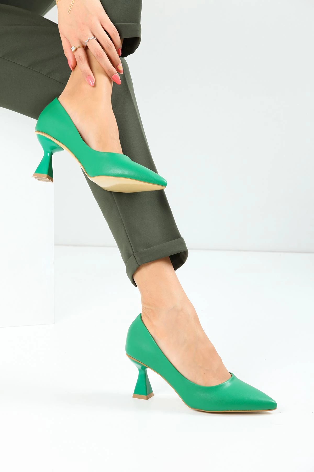 Kadın Bena Topuklu Ayakkabı Şampanya Stıletto MR5038 - Görsel 3