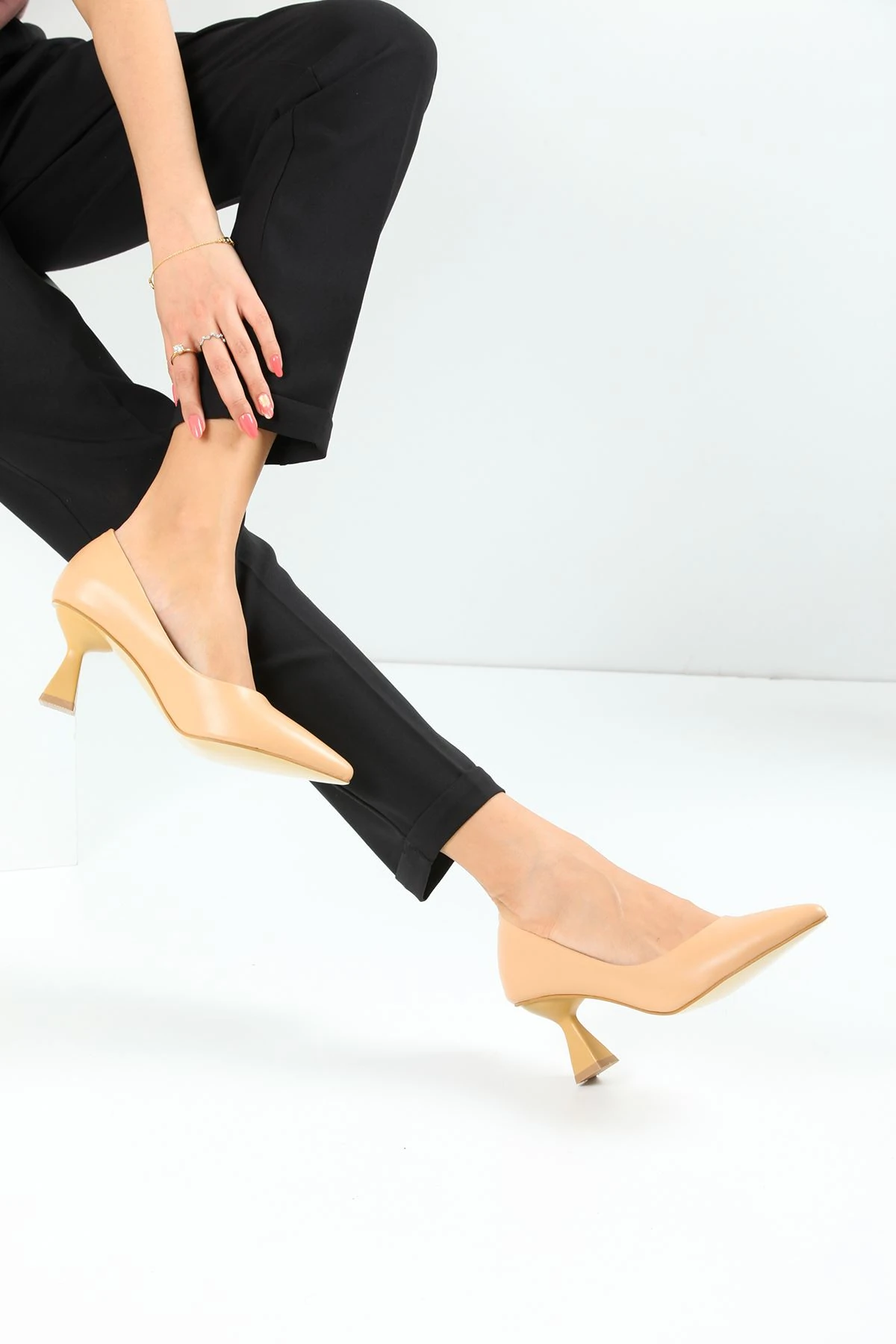 Kadın Bena Topuklu Ayakkabı Şampanya Stıletto MR5042 - Görsel 4