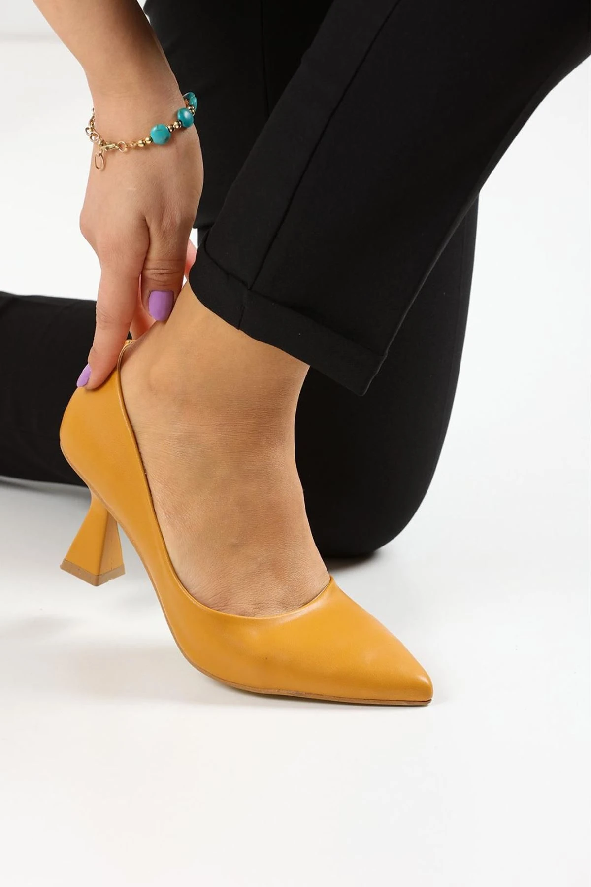 Kadın Bena Topuklu Ayakkabı Şampanya Stıletto MR5045 - Görsel 4