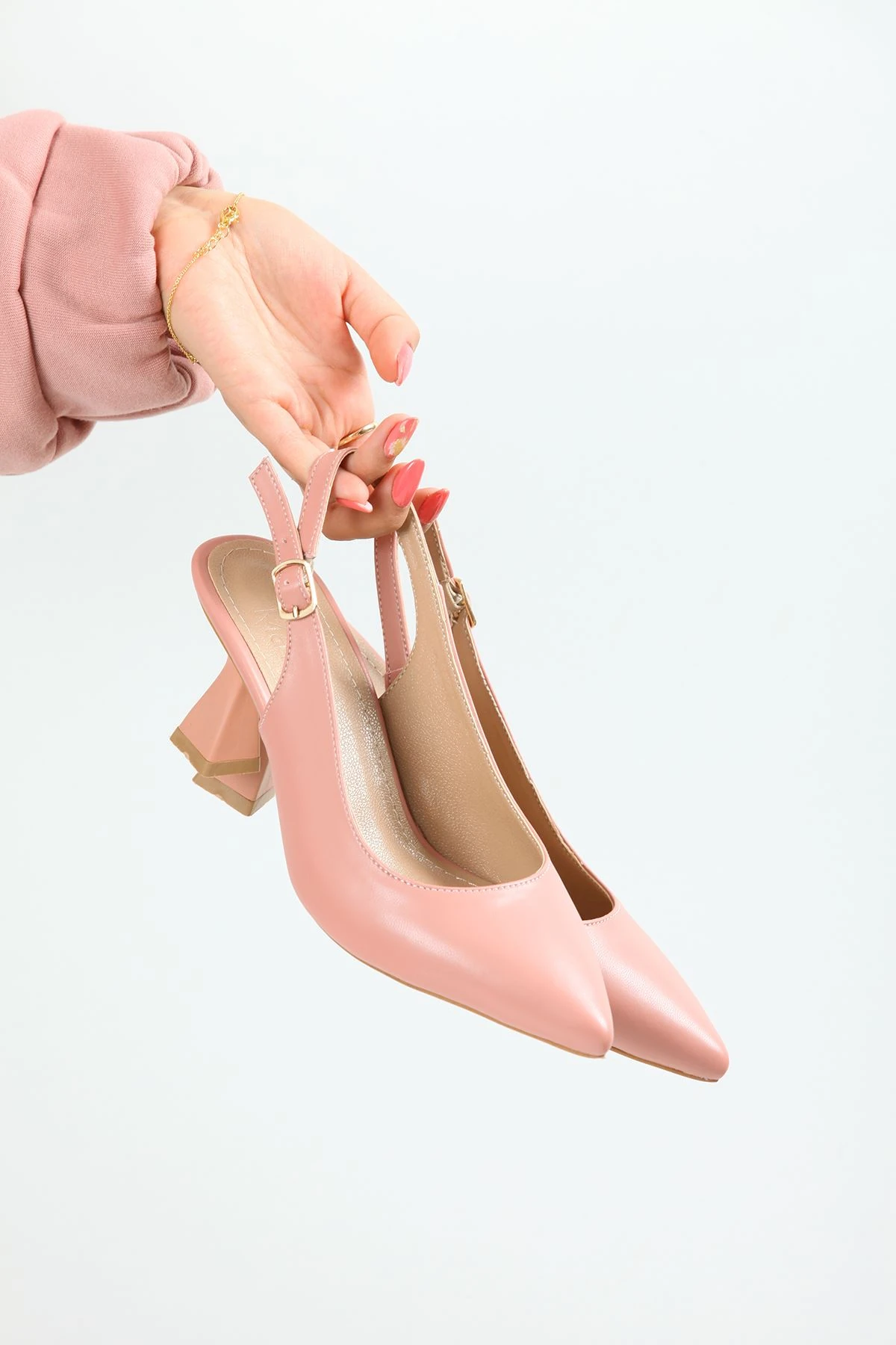 Kadın Harmony Arkası Açık Stiletto Ayakkabı Şampanya Topuk MR5119