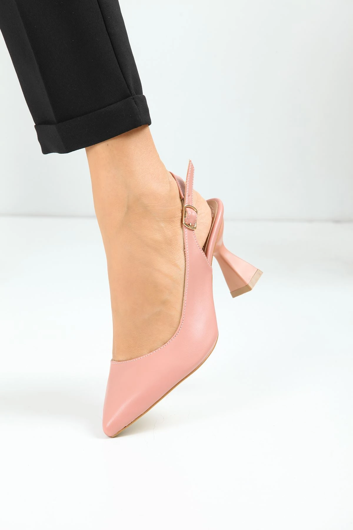 Kadın Harmony Arkası Açık Stiletto Ayakkabı Şampanya Topuk MR5119 - Görsel 2