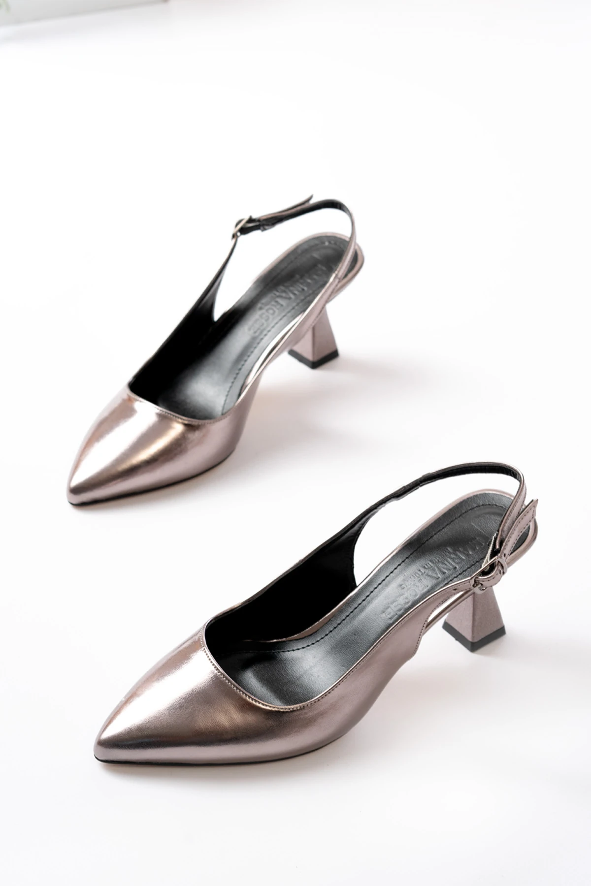 Kadın Harmony Arkası Açık Stiletto Ayakkabı Şampanya Topuk MR5126 - Görsel 4