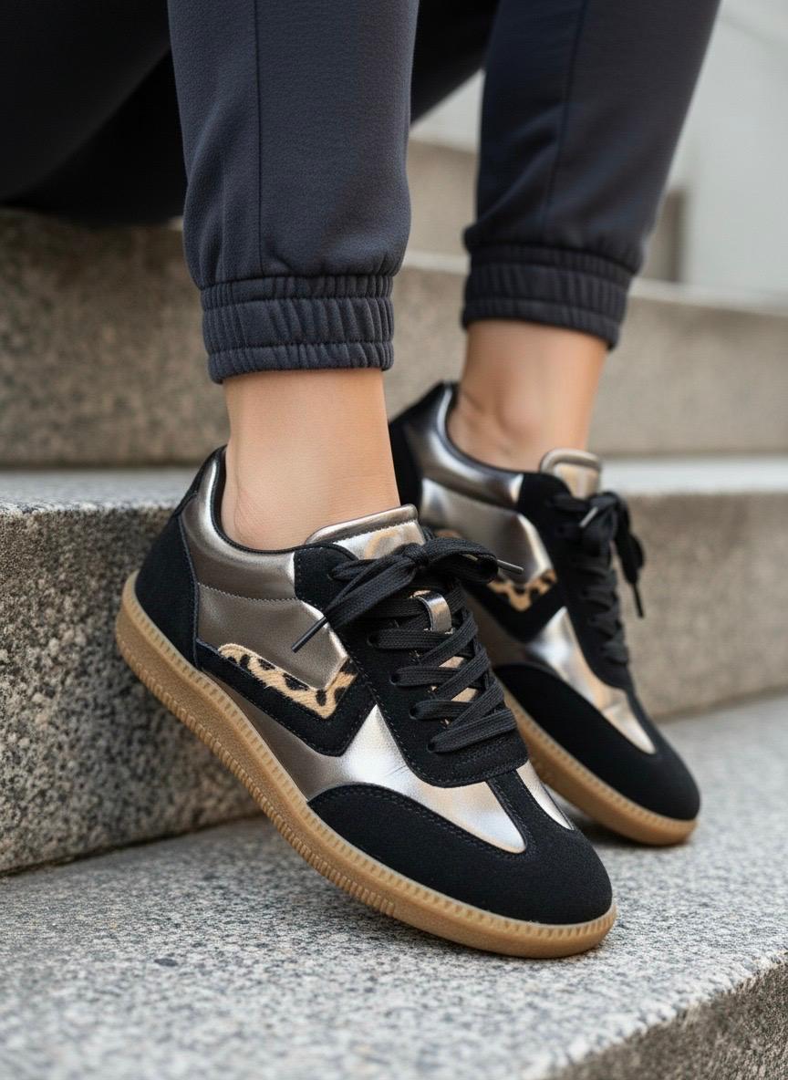 Kadın Leopar Detaylı Günlük Rahat Taban Sneaker MR5179