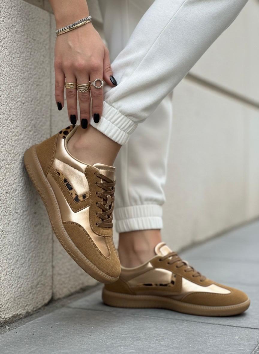 Kadın Leopar Detaylı Günlük Rahat Taban Sneaker MR5180