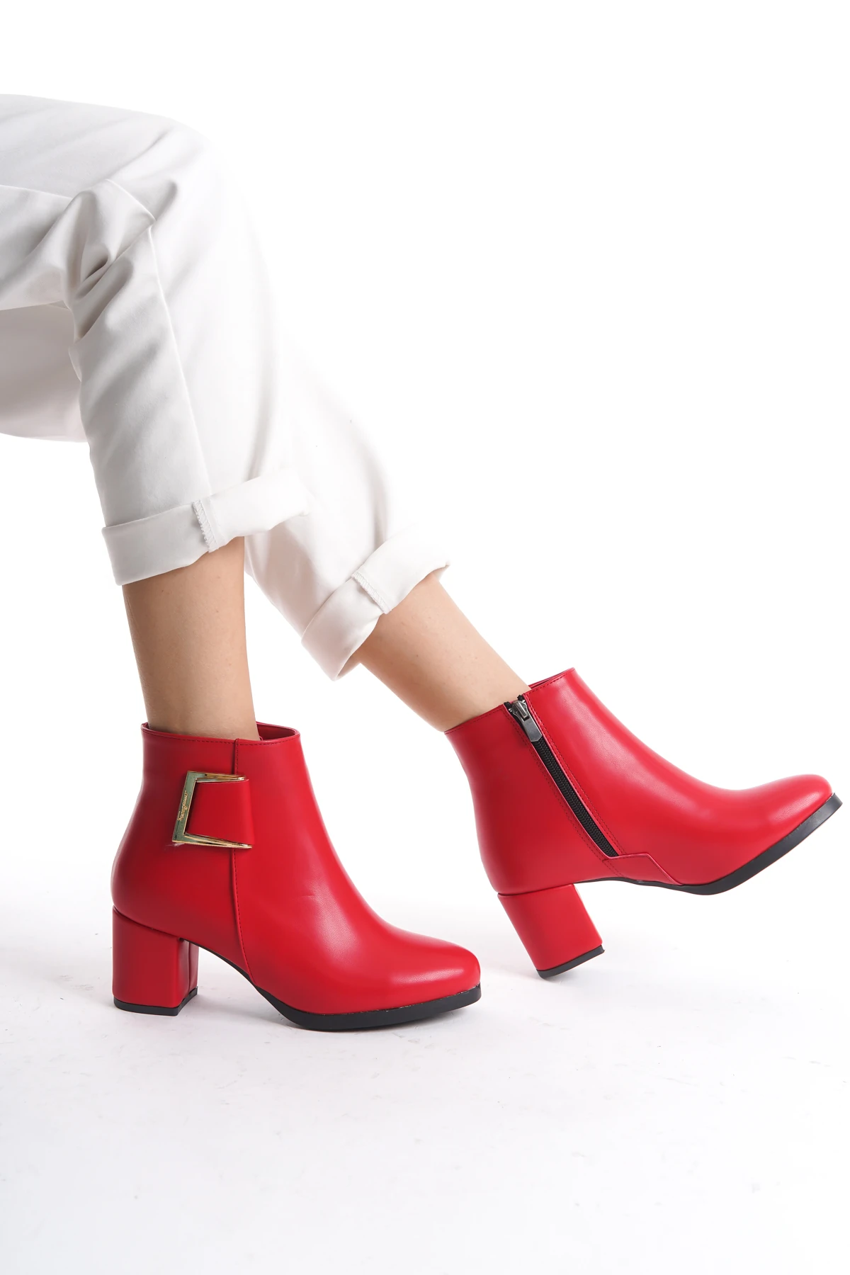 Kadın Atina Cilt Toka Detaylı Topuklu kısa Bot MR5030 - Görsel 4