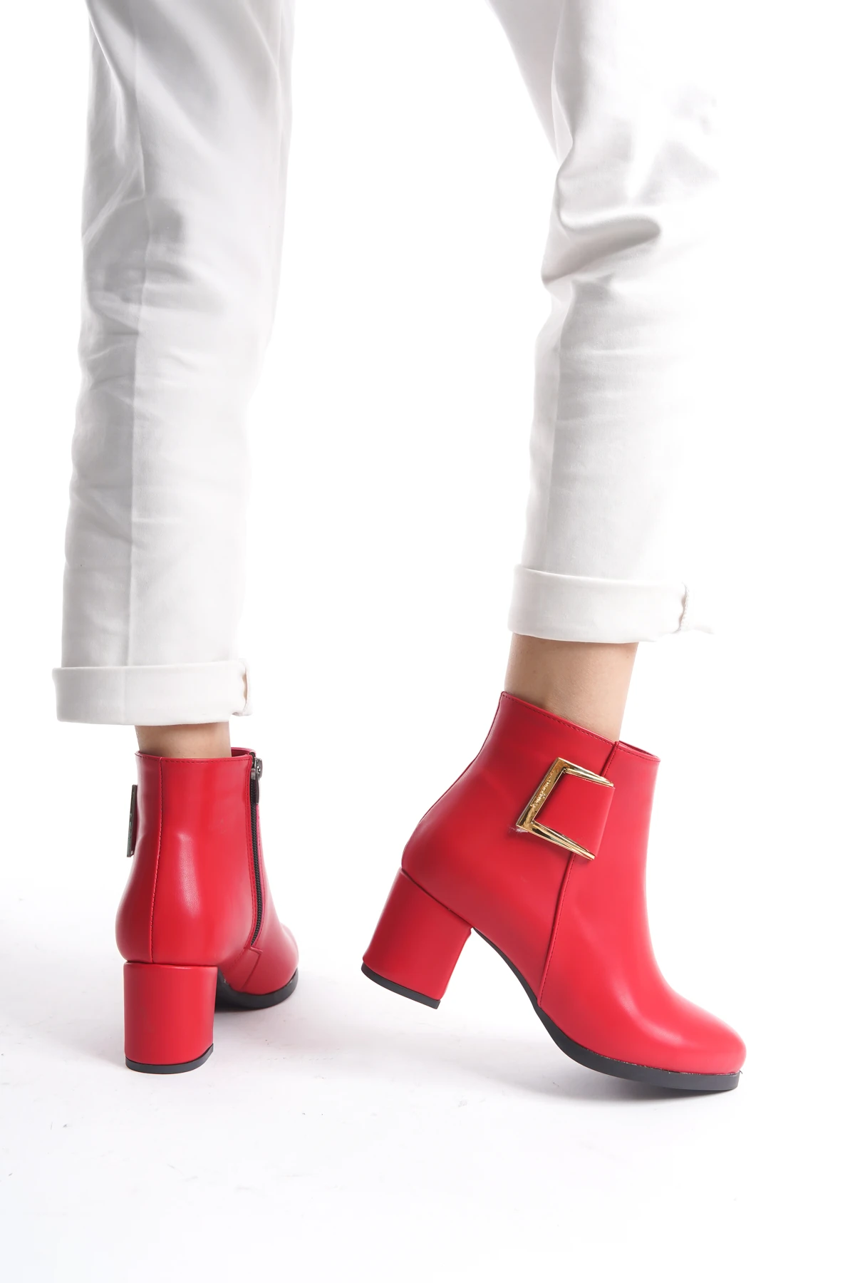 Kadın Atina Cilt Toka Detaylı Topuklu kısa Bot MR5030 - Görsel 5